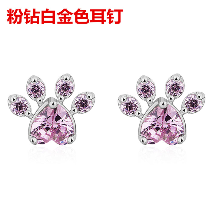 Wholesale Footprint Rose Quartz Zirconia White Gold Plated Earrings JDC-ES-DSL001