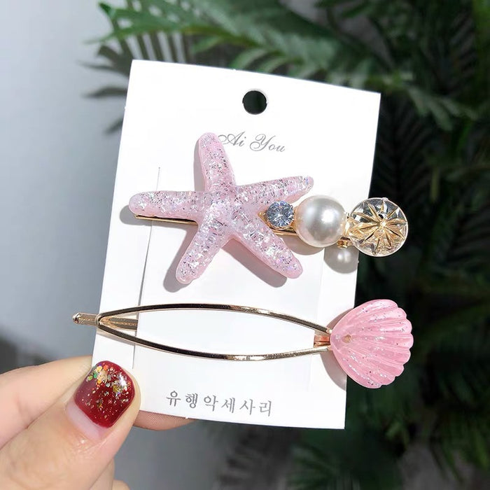 Wholesale shell hair clip two-piece set small pearl clip JDC-HC-XYi005