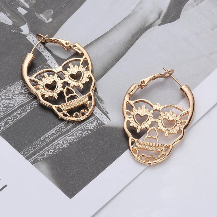 Wholesale Alloy Vintage Skull Hollow Earrings MOQ≥2 JDC-ES-fusu002