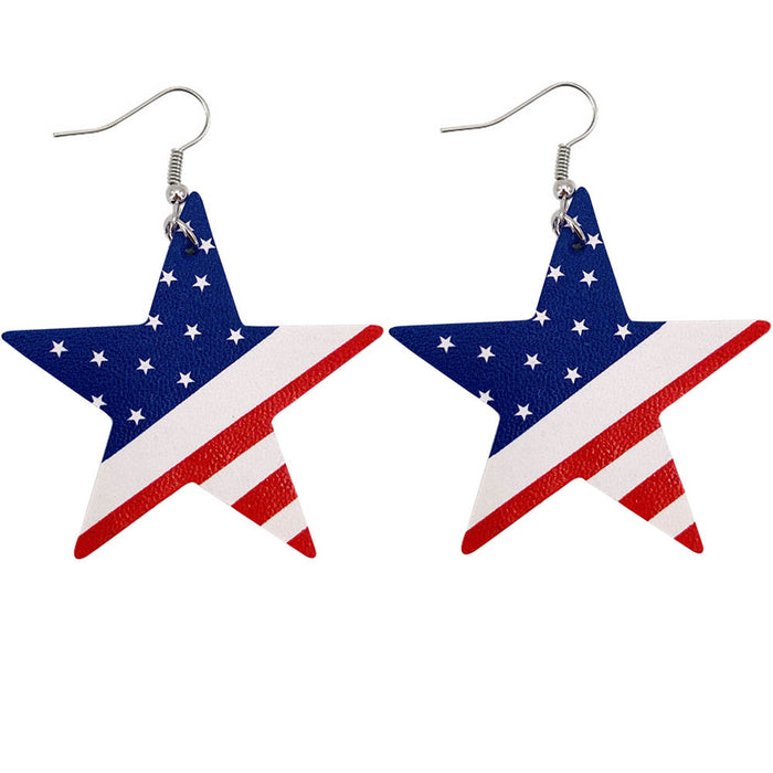 Wholesale 4th of July Independence Day Leather Earrings Printed Flag Pentagram MOQ≥2 JDC-ES-Chengy019