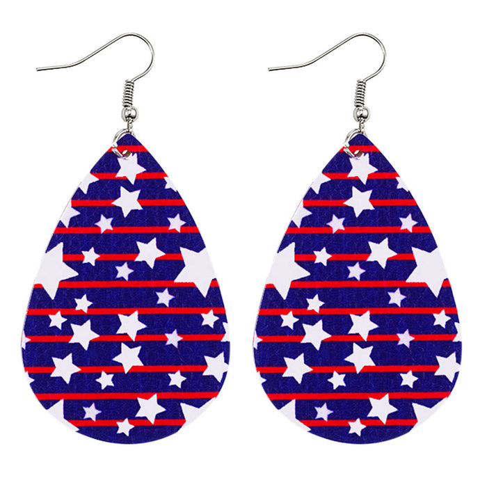 Wholesale 4th of July Independence Day Leather Earrings Printed Flag Pentagram MOQ≥2 JDC-ES-Chengy019