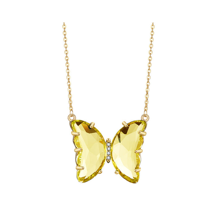 Wholesale Crystal Glass Butterfly Zircon Copper K Gold Plated Necklace JDC-NE-WB010