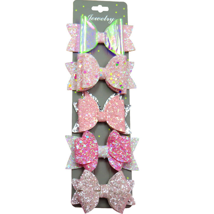 Wholesale pink girl sequin bow hair clip with cardboard 5 pcs JDC-HC-Junm002