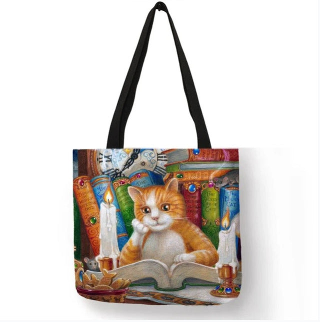 Wholesale Printing Waterproof Cotton Sack Oil Painting Cat Cloth Bag Eco-friendly JDC-SD-QTu002