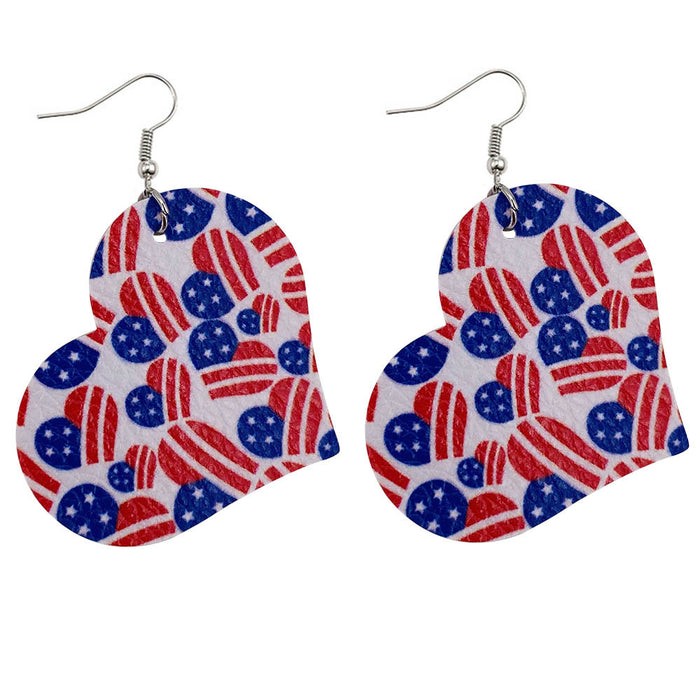 Wholesale 4th of July Independence Day Leather Earrings Printed Flag Pentagram MOQ≥2 JDC-ES-Chengy019