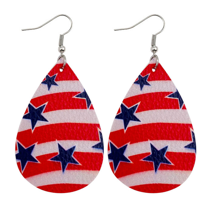 Wholesale 4th of July Independence Day Leather Earrings Printed Flag Pentagram MOQ≥2 JDC-ES-Chengy019