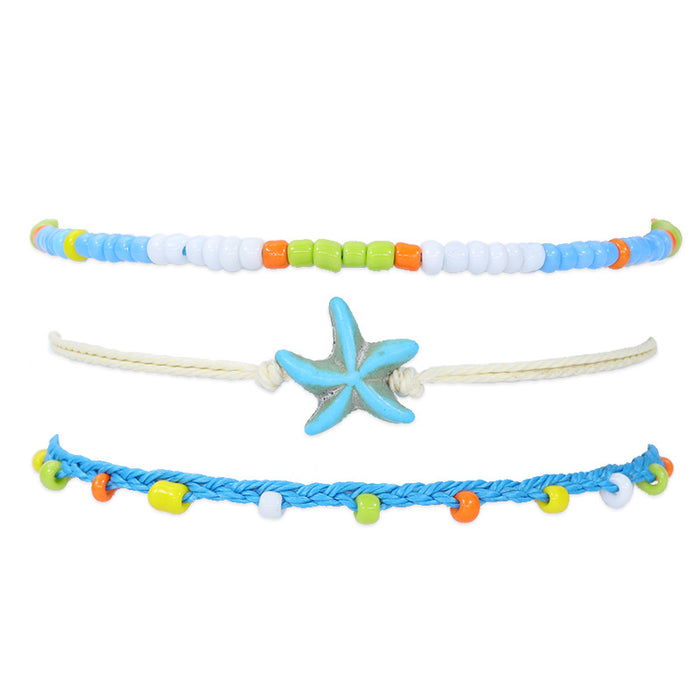 Wholesale bohemian wind waterproof wax thread woven starfish turtle anklet JDC-AS-Yiye008