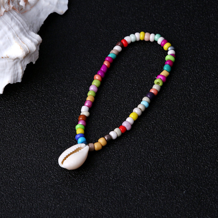 Jewelry WholesaleWholesale Boho Color Rice Beads Shell Alloy Anklet JDC-AS-YeB019 anklets 烨贝 %variant_option1% %variant_option2% %variant_option3%  Factory Price JoyasDeChina Joyas De China