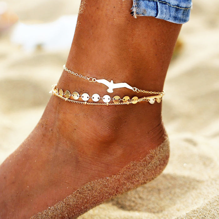 Jewelry WholesaleWholesale Bohemian Beach Anklet Simple Bird Picture Bead Chain Set JDC-AS-GSHR007 Anklets 韩茹 %variant_option1% %variant_option2% %variant_option3%  Factory Price JoyasDeChina Joyas De China