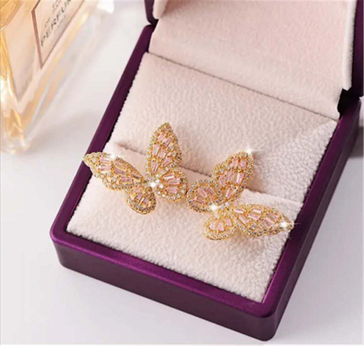 Wholesale 925 Silver Needle Zircon Butterfly Copper Earrings MOQ≥2 JDC-ES-LYun001