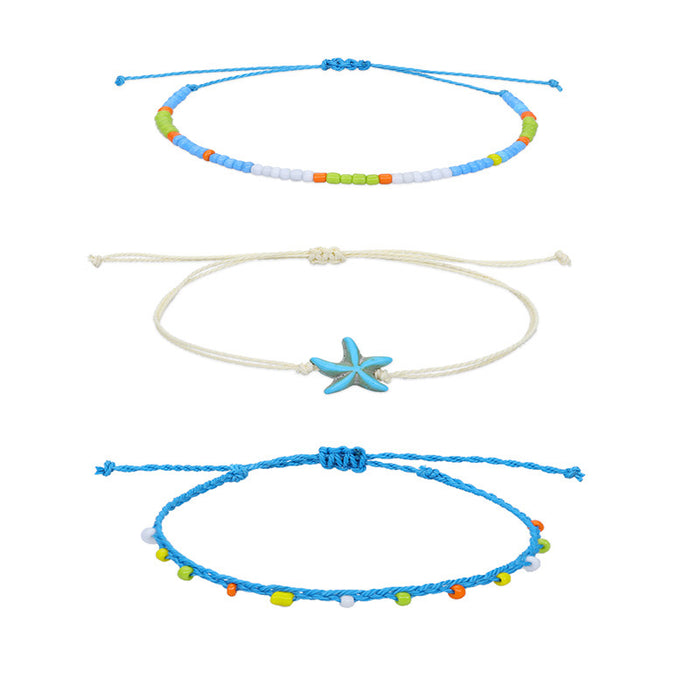 Wholesale bohemian wind waterproof wax thread woven starfish turtle anklet JDC-AS-Yiye008