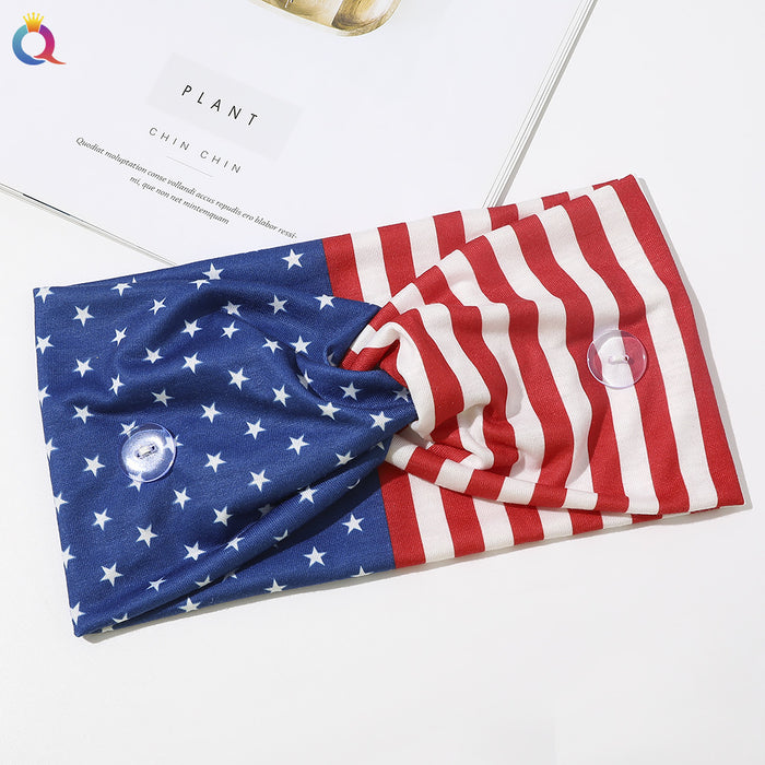 Wholesale 4th of July Independence Day Flag Elastic Wide Stretch Button Headband JDC-HD-qiyue001