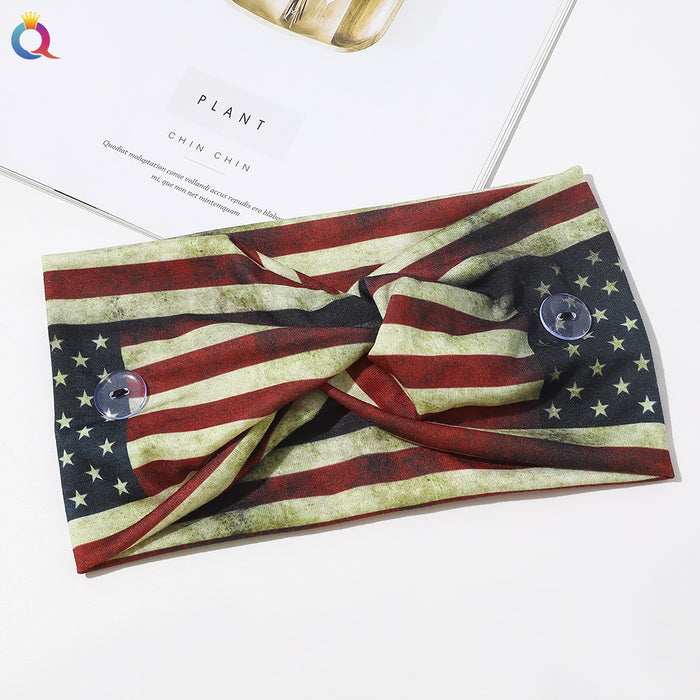 Wholesale 4th of July Independence Day Flag Elastic Wide Stretch Button Headband JDC-HD-qiyue001