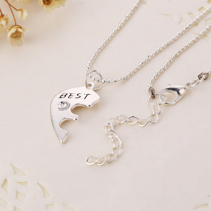 Wholesale good friends love diamond inlaid with English lettering three-petal stitching necklace MOQ≥2 JDC-NE-ZJ032