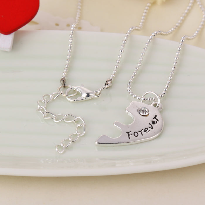 Wholesale good friends love diamond inlaid with English lettering three-petal stitching necklace MOQ≥2 JDC-NE-ZJ032