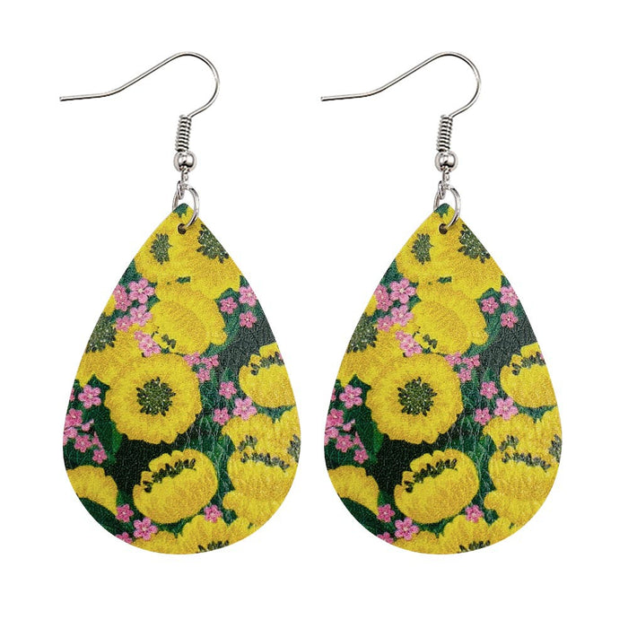 Jewelry WholesaleWholesale Sunflower Flower Small Daisy Leather Earrings JDC-ES-Chengy012 Earrings Chengy %variant_option1% %variant_option2% %variant_option3%  Factory Price JoyasDeChina Joyas De China