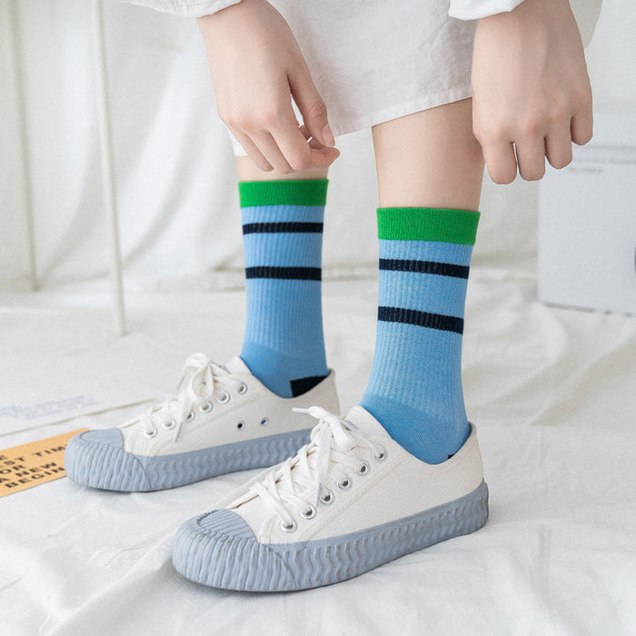 Wholesale Socks Cotton Preppy Striped Contrast Color Socks JDC-SK-AoH003