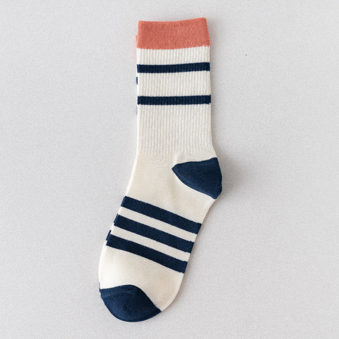 Wholesale Socks Cotton Preppy Striped Contrast Color Socks JDC-SK-AoH003