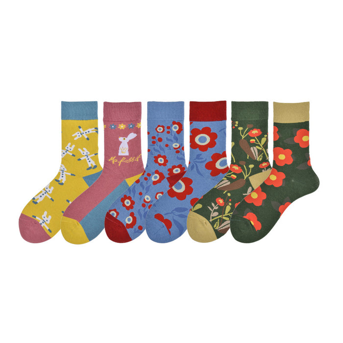 Wholesale trendy socks cotton socks high socks creative cartoon flower JDC-SK-MianZu003