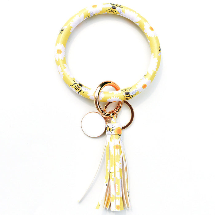 Wholesale PU Leather Tassel Wristlet Keychain MOQ≥2 JDC-KC-QXue003