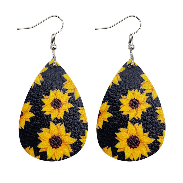 Jewelry WholesaleWholesale Sunflower Flower Small Daisy Leather Earrings JDC-ES-Chengy012 Earrings Chengy %variant_option1% %variant_option2% %variant_option3%  Factory Price JoyasDeChina Joyas De China