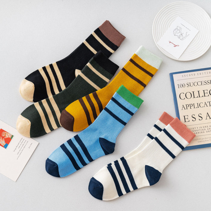 Wholesale Socks Cotton Preppy Striped Contrast Color Socks JDC-SK-AoH003