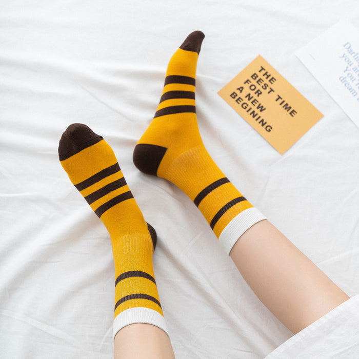 Wholesale Socks Cotton Preppy Striped Contrast Color Socks JDC-SK-AoH003