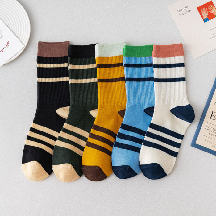 Wholesale Socks Cotton Preppy Striped Contrast Color Socks JDC-SK-AoH003