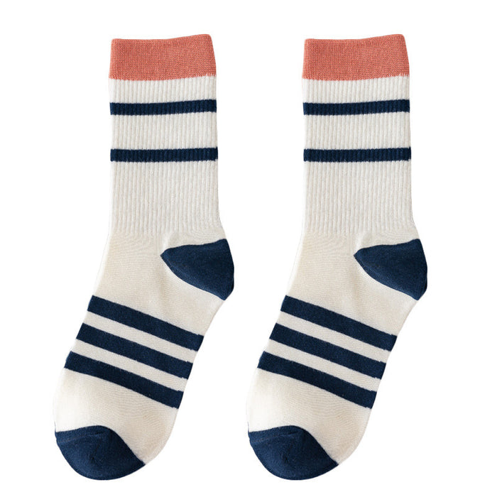 Wholesale Socks Cotton Preppy Striped Contrast Color Socks JDC-SK-AoH003