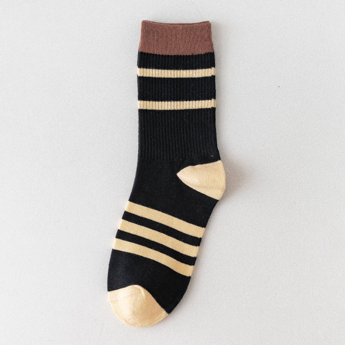 Wholesale Socks Cotton Preppy Striped Contrast Color Socks JDC-SK-AoH003