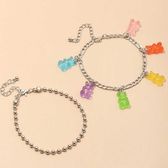 Jewelry WholesaleWholesale silver chain color resin bear anklet JDC-AS-NZ010 Anklets 奈珠 %variant_option1% %variant_option2% %variant_option3%  Factory Price JoyasDeChina Joyas De China