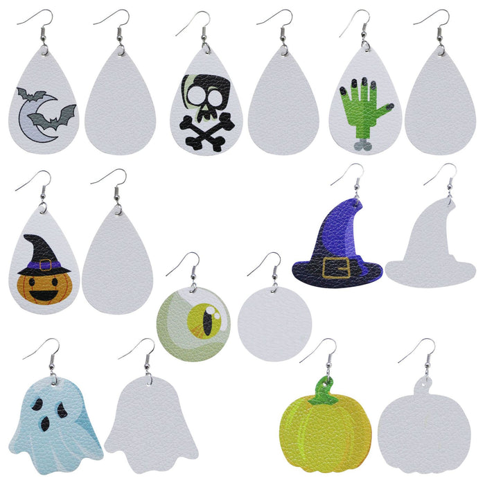 Wholesale Earrings PU Halloween Pumpkin Skull Ghost Single Sided MOQ≥2 JDC-ES-Tianpi002