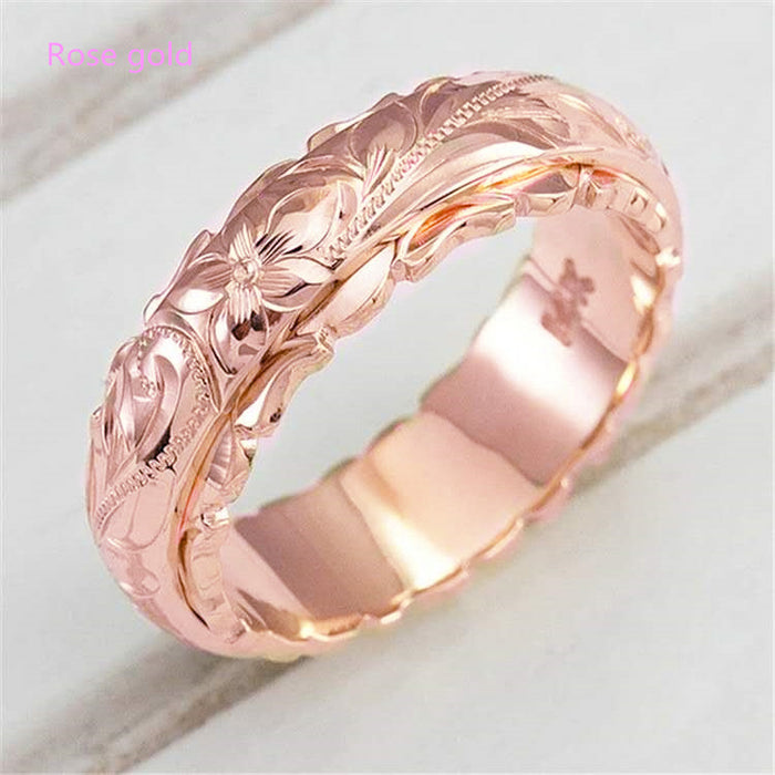 Wholesale 14K Gold Sculpture Roses Alloy Ring JDC-RS-LongR008