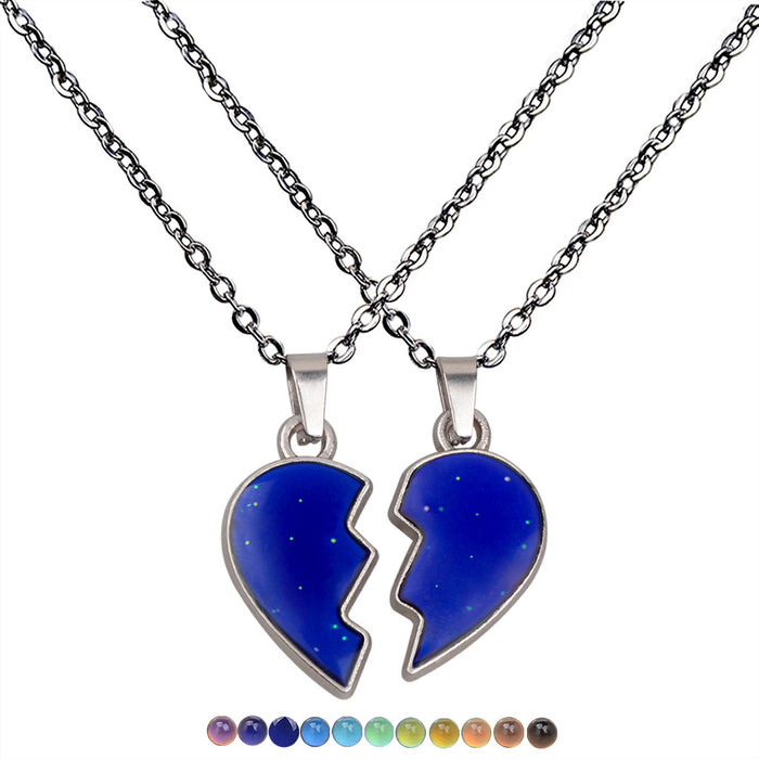 Jewelry WholesaleWholesale Couple Heart Shape Thermochromic Zinc Alloy Stainless Steel Necklace JDC-NE-LanA001 Necklaces 蓝昂 %variant_option1% %variant_option2% %variant_option3%  Factory Price JoyasDeChina Joyas De China