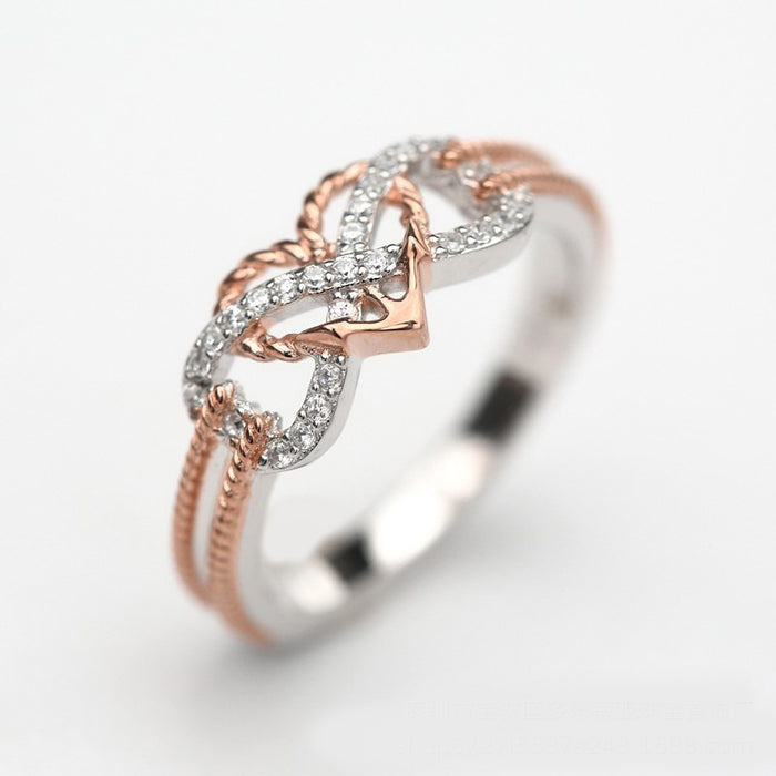 Wholesale Rings Alloy Rose Gold Two Tone Cross Hearts JDC-RS-ChenR090