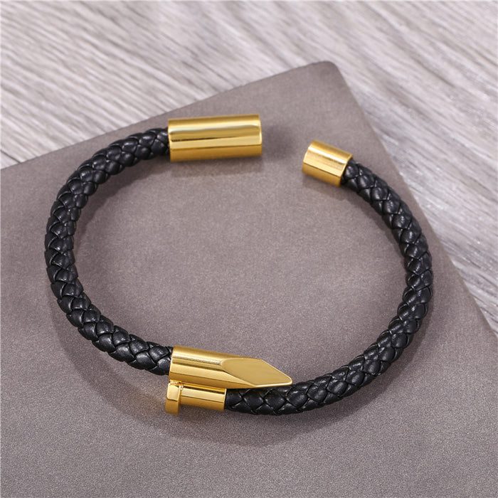 Jewelry WholesaleWholesale Stainless Steel Bracelet Braided Leather Stainless Steel Bracelet JDC-BT-ZhuJ007 Bracelet 诛积 %variant_option1% %variant_option2% %variant_option3%  Factory Price JoyasDeChina Joyas De China