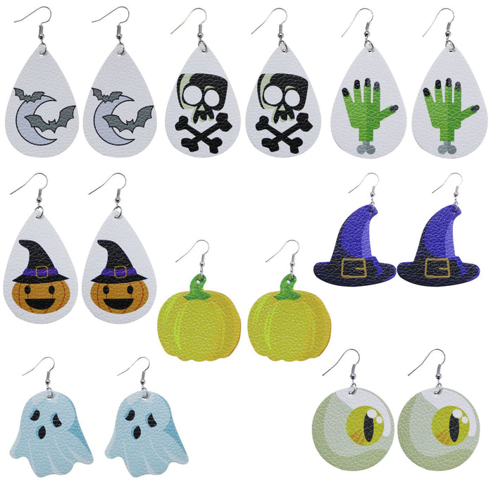 Wholesale Earrings PU Halloween Pumpkin Skull Ghost Single Sided MOQ≥2 JDC-ES-Tianpi002