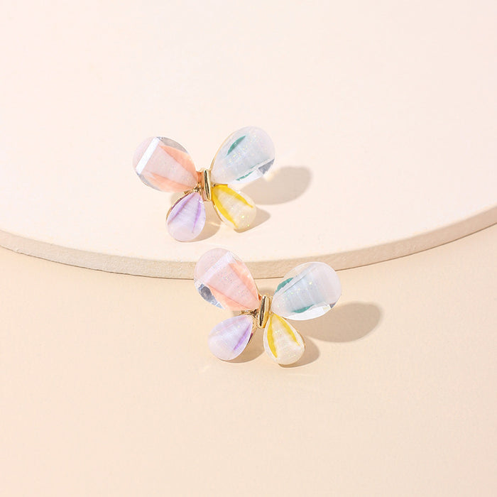 Wholesale Stained Glass Drill Stud Earrings Butterfly 925 Silver Post MOQ≥2 JDC-ES-Yir009