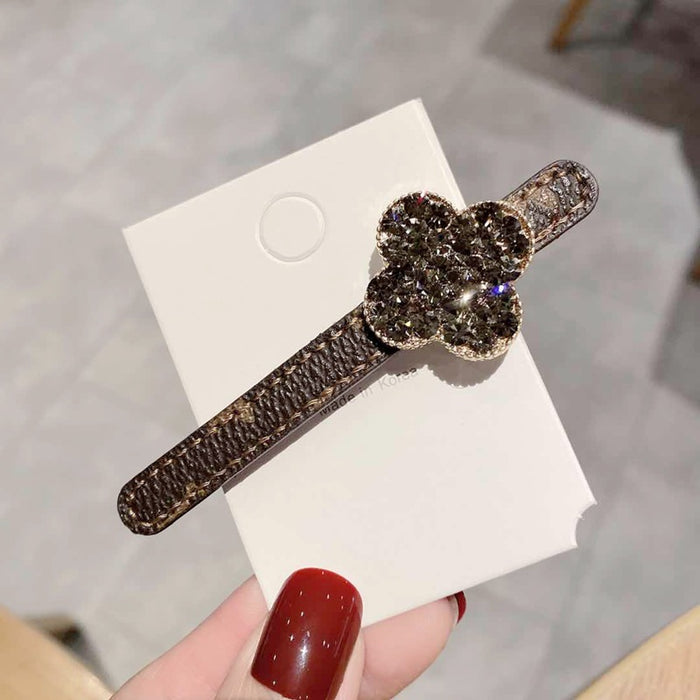 Jewelry WholesaleWholesale imitation leather printing Rhinestone Crystal bangs side hairpin (F)JDC-HC-LiS006 Hair Clips 栎尚 %variant_option1% %variant_option2% %variant_option3%  Factory Price JoyasDeChina Joyas De China