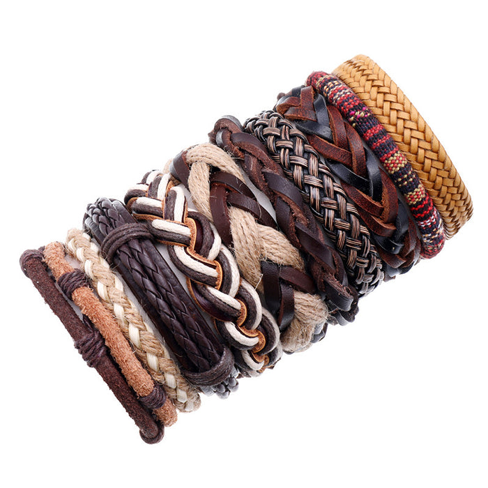 Jewelry WholesaleWholesale Vintage woven DIY combination cowhide Bracelet pack of 10 JDC-BT-PK003 Bracelet 庞克 %variant_option1% %variant_option2% %variant_option3%  Factory Price JoyasDeChina Joyas De China