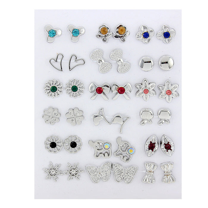 Wholesale 36 Pairs Mixed Gold Silver Stud Earrings Acrylic Diamonds Bear Earrings JDC-ES-Jingy002