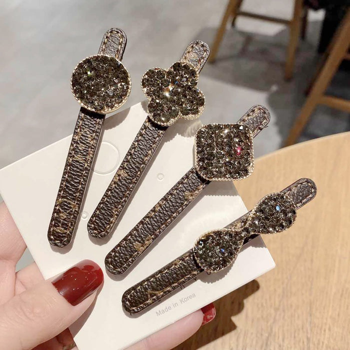 Jewelry WholesaleWholesale imitation leather printing Rhinestone Crystal bangs side hairpin (F)JDC-HC-LiS006 Hair Clips 栎尚 %variant_option1% %variant_option2% %variant_option3%  Factory Price JoyasDeChina Joyas De China