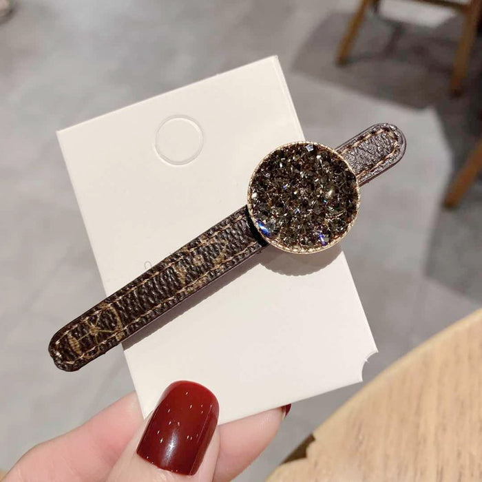 Jewelry WholesaleWholesale imitation leather printing Rhinestone Crystal bangs side hairpin (F)JDC-HC-LiS006 Hair Clips 栎尚 %variant_option1% %variant_option2% %variant_option3%  Factory Price JoyasDeChina Joyas De China