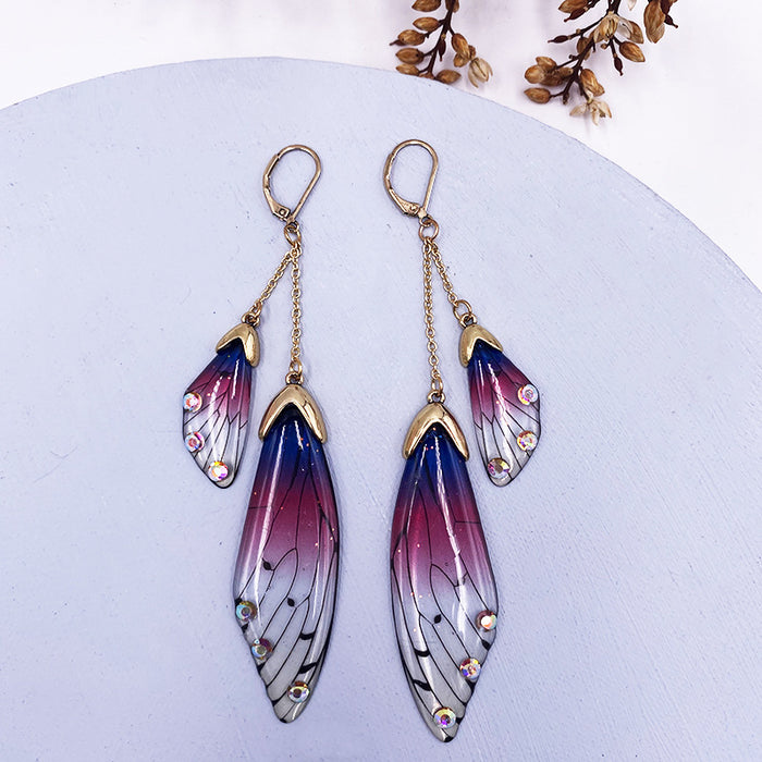 Jewelry WholesaleWholesale long style cicada wing wing gradient color butterfly crystal stud earrings JDC-ES-XuanY005 Earrings 宣妍 %variant_option1% %variant_option2% %variant_option3%  Factory Price JoyasDeChina Joyas De China