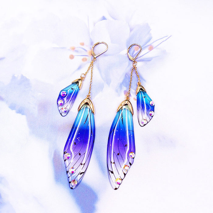 Jewelry WholesaleWholesale long style cicada wing wing gradient color butterfly crystal stud earrings JDC-ES-XuanY005 Earrings 宣妍 %variant_option1% %variant_option2% %variant_option3%  Factory Price JoyasDeChina Joyas De China