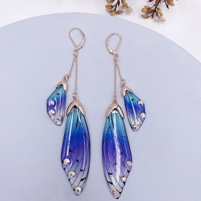 Jewelry WholesaleWholesale long style cicada wing wing gradient color butterfly crystal stud earrings JDC-ES-XuanY005 Earrings 宣妍 %variant_option1% %variant_option2% %variant_option3%  Factory Price JoyasDeChina Joyas De China