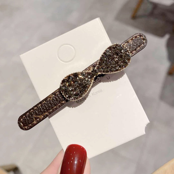 Jewelry WholesaleWholesale imitation leather printing Rhinestone Crystal bangs side hairpin (F)JDC-HC-LiS006 Hair Clips 栎尚 %variant_option1% %variant_option2% %variant_option3%  Factory Price JoyasDeChina Joyas De China