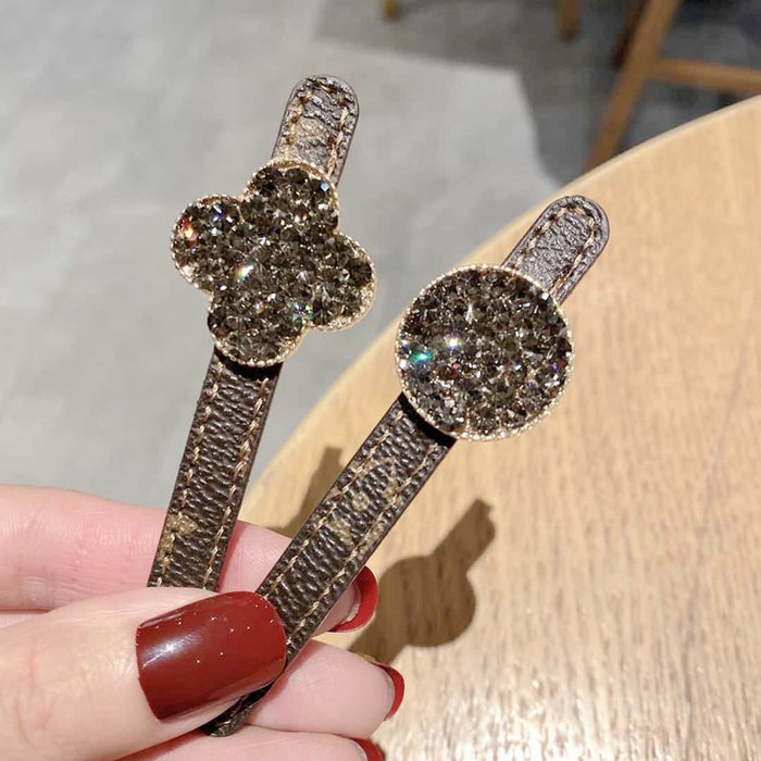 Jewelry WholesaleWholesale imitation leather printing Rhinestone Crystal bangs side hairpin (F)JDC-HC-LiS006 Hair Clips 栎尚 %variant_option1% %variant_option2% %variant_option3%  Factory Price JoyasDeChina Joyas De China