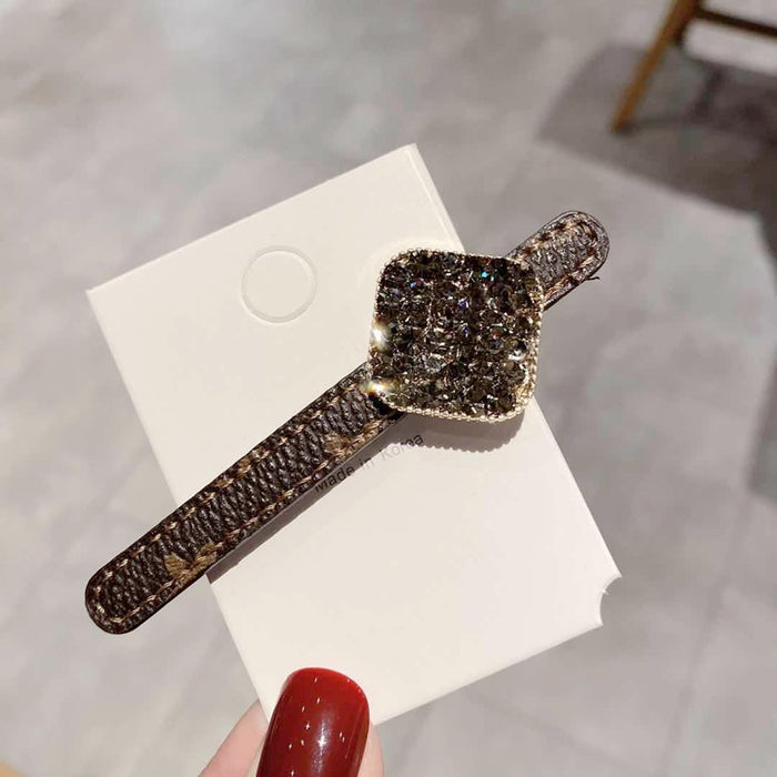 Jewelry WholesaleWholesale imitation leather printing Rhinestone Crystal bangs side hairpin (F)JDC-HC-LiS006 Hair Clips 栎尚 %variant_option1% %variant_option2% %variant_option3%  Factory Price JoyasDeChina Joyas De China