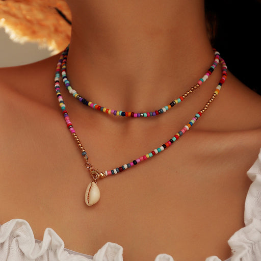 Jewelry WholesaleWholesale Boho Colorful Rice Beads Colorful Shell Alloy Necklace JDC-NE-NZ322 Necklaces 奈珠 %variant_option1% %variant_option2% %variant_option3%  Factory Price JoyasDeChina Joyas De China